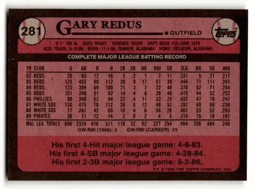 1989 Topps Gary Redus Pittsburgh Pirates baseball card with original gloss near ID 64659