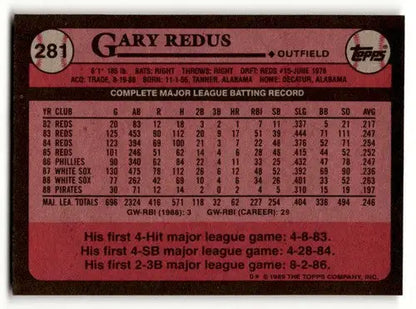 1989 Topps Gary Redus Pittsburgh Pirates baseball card with original gloss near ID 64659