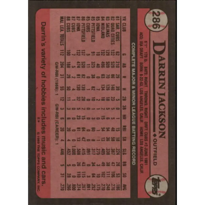1989 Topps #286 Darrin Jackson NM-MT Chicago Cubs Baseball Card