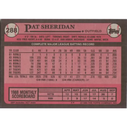 1989 Topps #288 Pat Sheridan NM-MT Detroit Tigers Baseball Card