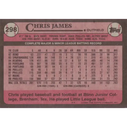 1989 Topps #298 Chris James NM-MT Philadelphia Phillies Baseball Card