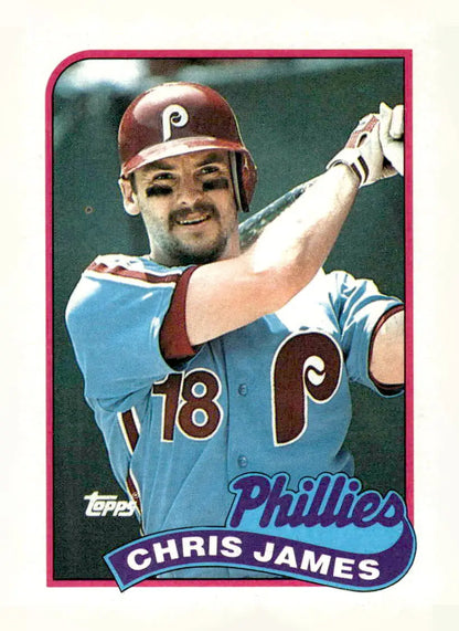 Vintage 1989 Topps Chris James baseball card featuring Chris James in Phillies uniform