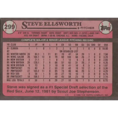 1989 Topps #299 Steve Ellsworth NM-MT RC Rookie Boston Red Sox Baseball Card