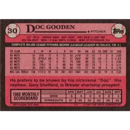 1989 Topps #30 Doc Gooden NM-MT New York Mets Baseball Card
