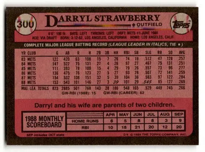 Original gloss Darryl Strawberry Mets baseball card from 1989 Topps #300