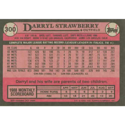 1989 Topps #300 Darryl Strawberry NM-MT New York Mets Baseball Card Image 2