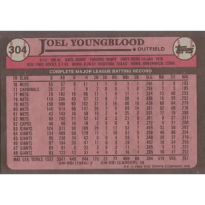 1989 Topps #304 Joel Youngblood NM-MT San Francisco Giants Baseball Card