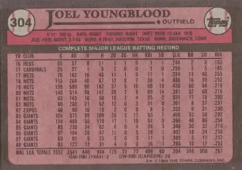 1989 Topps #304 Joel Youngblood NM Near Mint Giants - Baseball Card Single