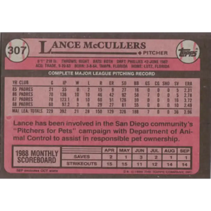 1989 Topps #307 Lance McCullers NM-MT San Diego Padres Baseball Card