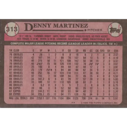 1989 Topps #313 Dennis Martinez NM-MT Montreal Expos Baseball Card
