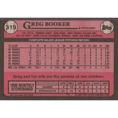 1989 Topps #319 Greg Booker NM-MT San Diego Padres Baseball Card