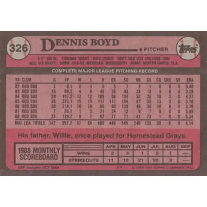 1989 Topps #326 Oil Can Boyd NM-MT Boston Red Sox Baseball Card