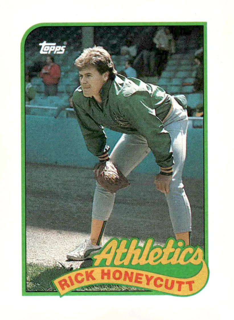 Vintage 1989 Topps Rick Honeycutt baseball card featuring Rick Honeycutt of the Athletics