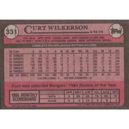 1989 Topps #331 Curtis Wilkerson NM-MT Texas Rangers Baseball Card