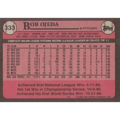 1989 Topps #333 Bob Ojeda NM-MT New York Mets Baseball Card
