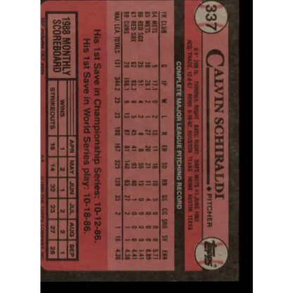 1989 Topps #337 Calvin Schiraldi NM-MT Chicago Cubs Baseball Card