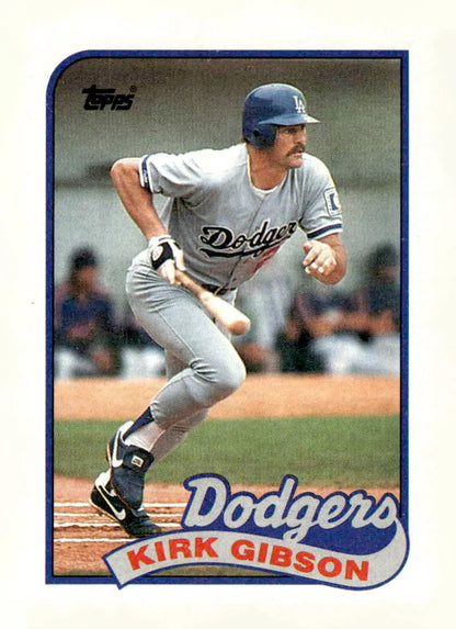 1988 Topps Kirk Gibson baseball card featuring Kirk Gibson of the Los Angeles Dodgers