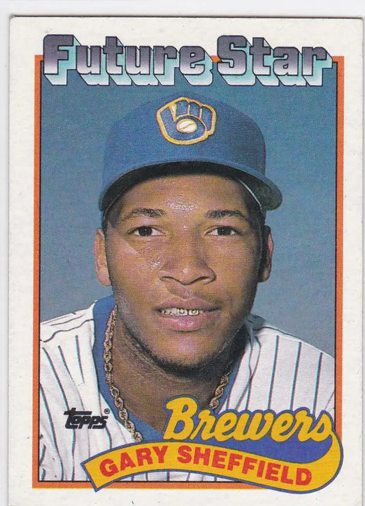Baseball card of Gary Sheffield in Milwaukee Brewers uniform for trading cards collection