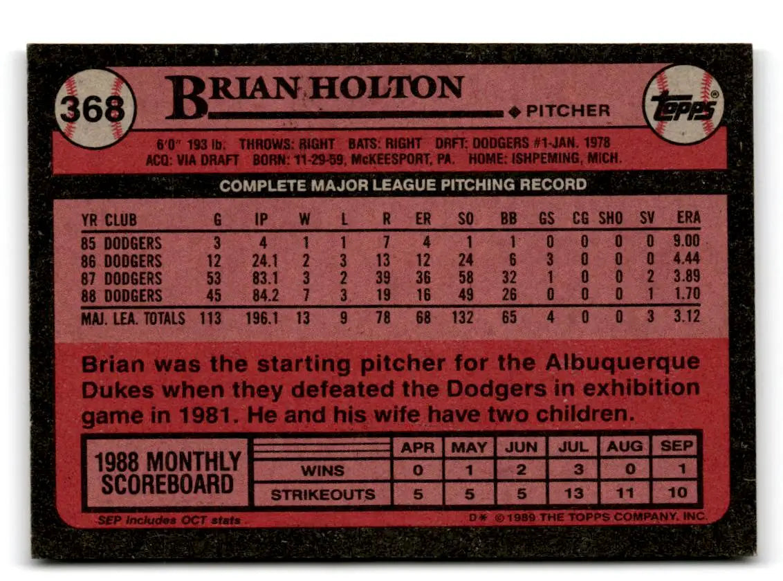 1989 Topps #368 Brian Holton - Baseball Card Single
