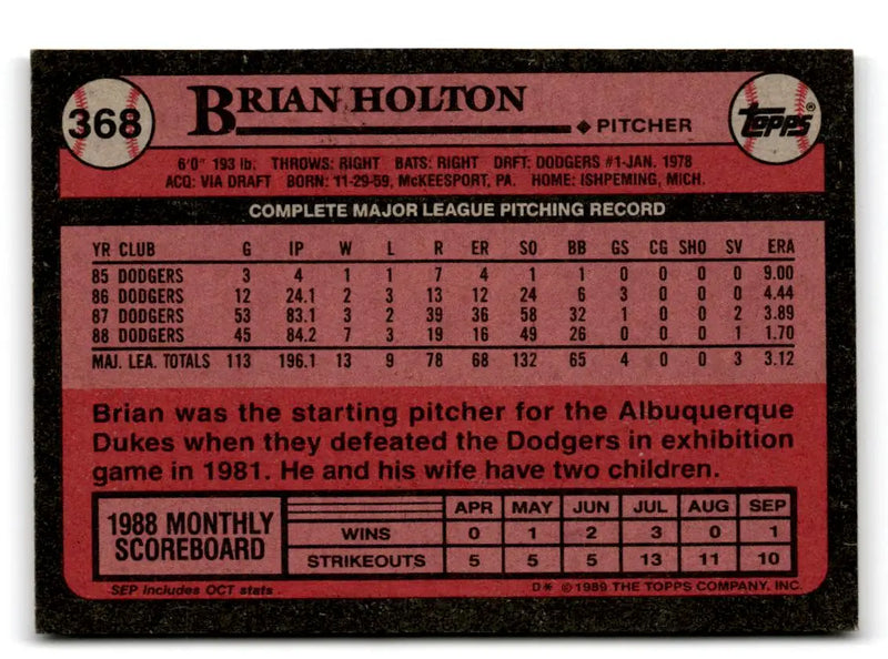 1989 Topps #368 Brian Holton - Baseball Card Single