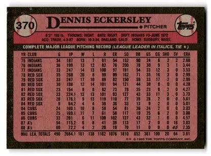 1989 Topps #370 Dennis Eckersley NM-MT Athletics ID:70882