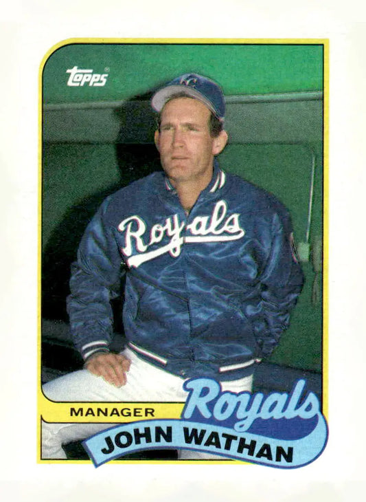 1985 Topps John Wathan baseball card of Kansas City Royals player in product 1989 Topps #374