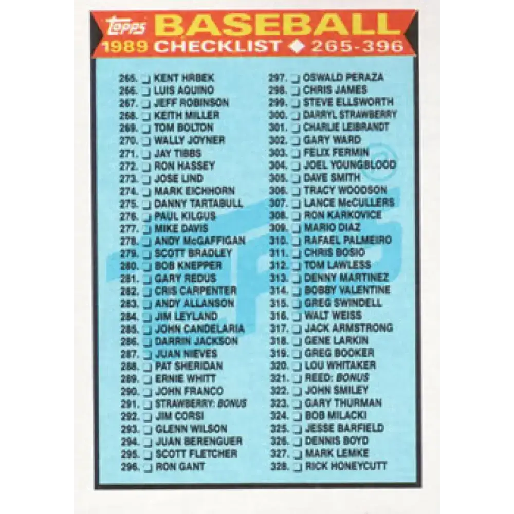 1989 Topps #378 Checklist 265-396 NM-MT N/A Baseball Card - Baseball Card Single