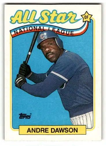 Original gloss 1989 Topps Andre Dawson Chicago Cubs baseball card displaying Dawson Chicago Cubs player
