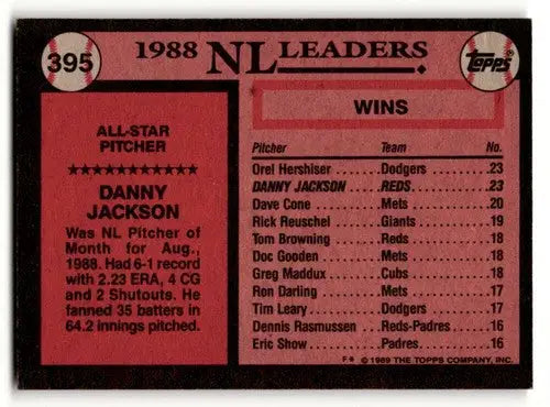 1989 Topps #395 Danny Jackson Cincinnati Reds Baseball Cards EX/NM ID:53817 - Baseball Card Single