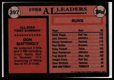 1989 Topps #397 Don Mattingly Collector’s Edition (Tiffany) - Baseball Card Single