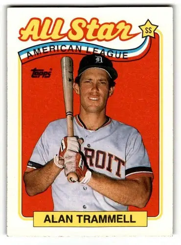 Original gloss 1989 Topps Alan Trammell Detroit Tigers baseball card featuring Trammell Detroit Tigers branding