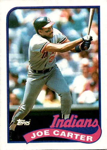 1989 Topps Joe Carter baseball card with original gloss featuring Joe Carter and Simply Sandoval