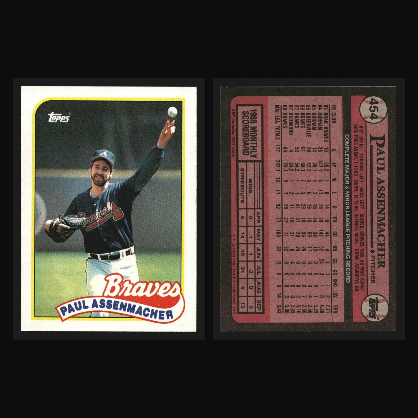 1989 Topps #454 Paul Assenmacher Atlanta Braves