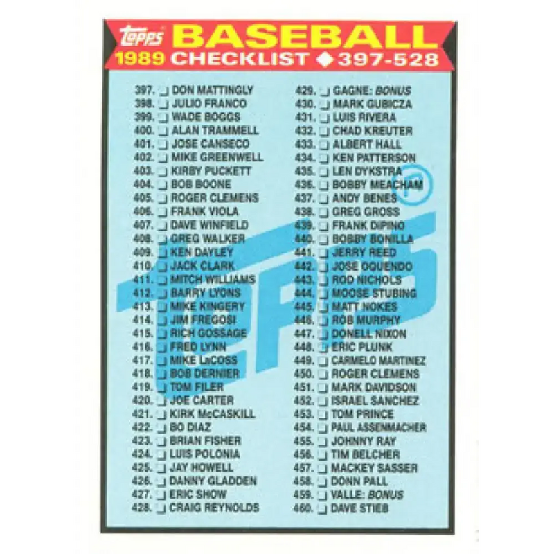 1989 Topps #524 Checklist 397-528 NM-MT N/A Baseball Card - Baseball Card Single