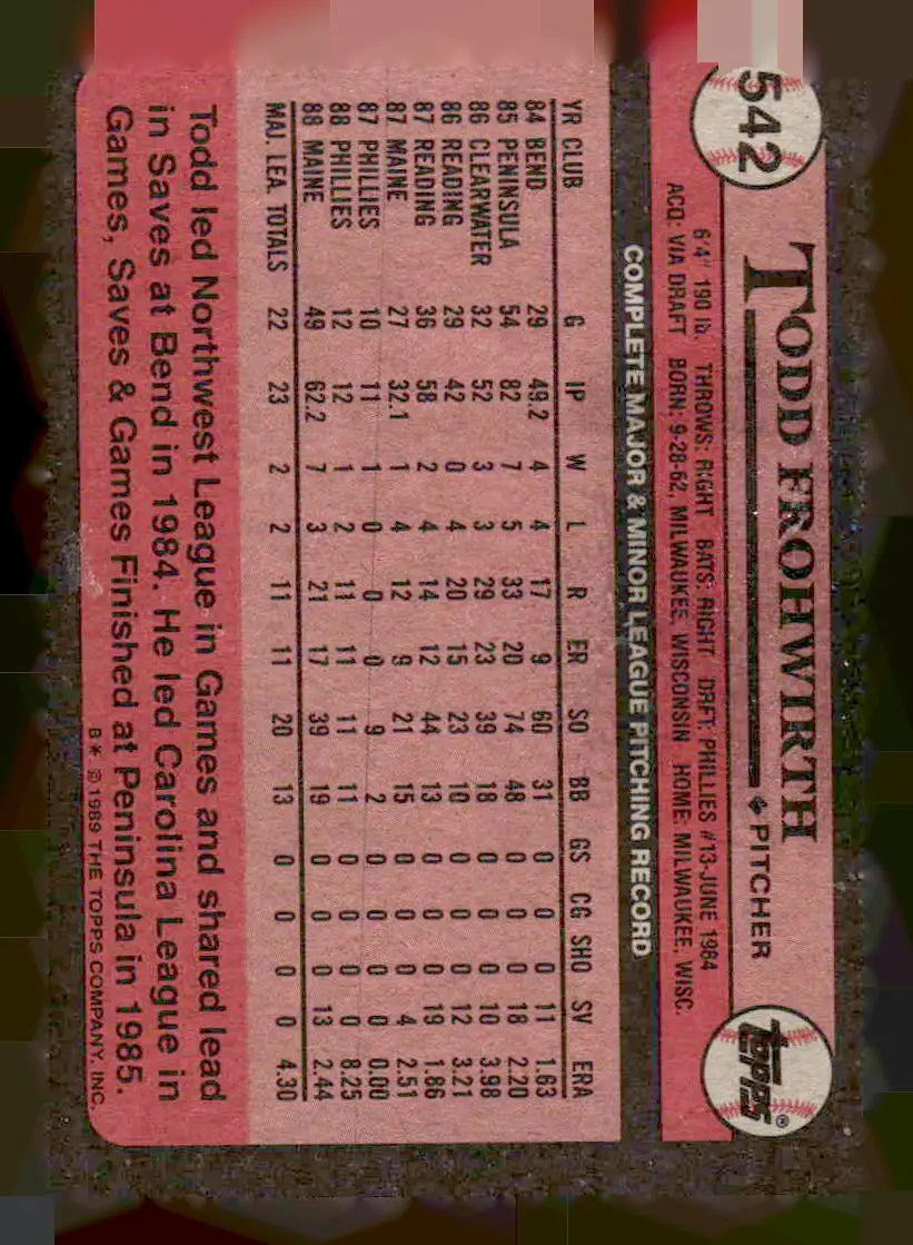 1989 Topps #542 Todd Frohwirth
