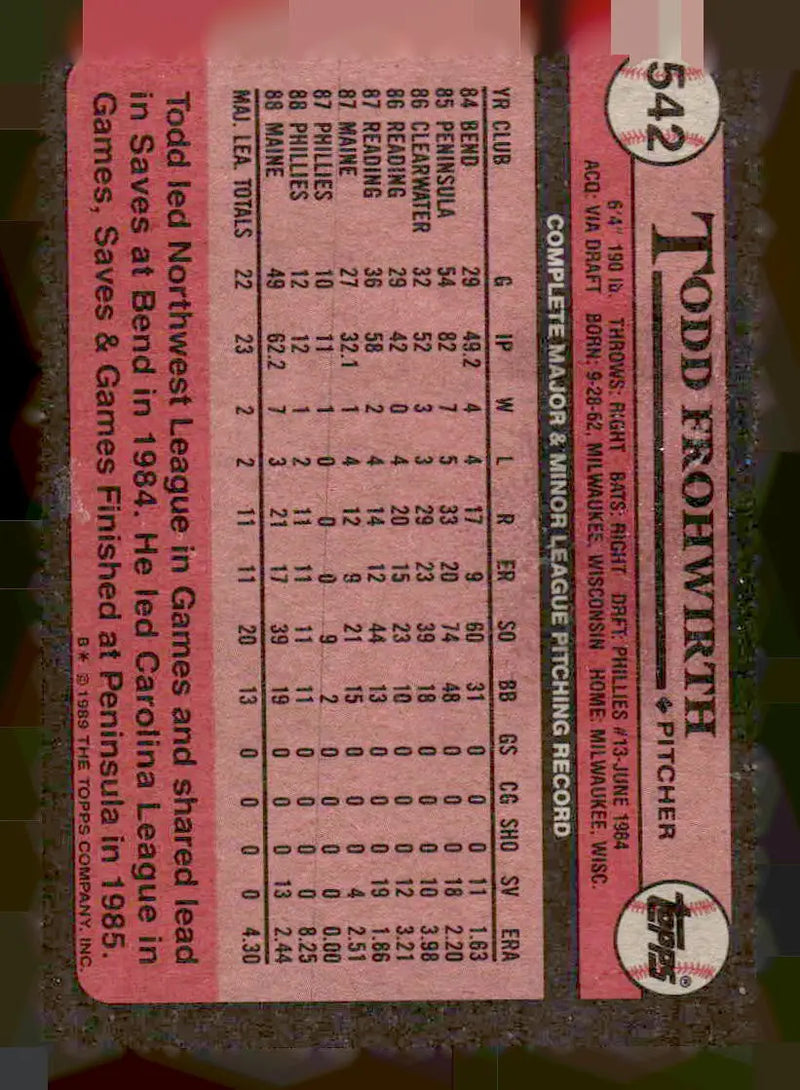 1989 Topps #542 Todd Frohwirth