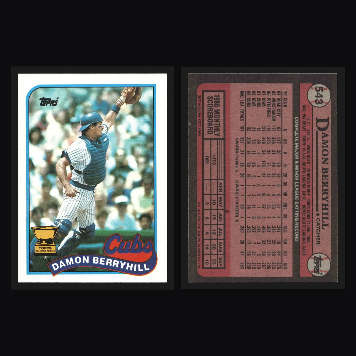 1989 Topps #543 Damon Berryhill All-Star Rookie Cup Chicago Cubs - Baseball Card Single