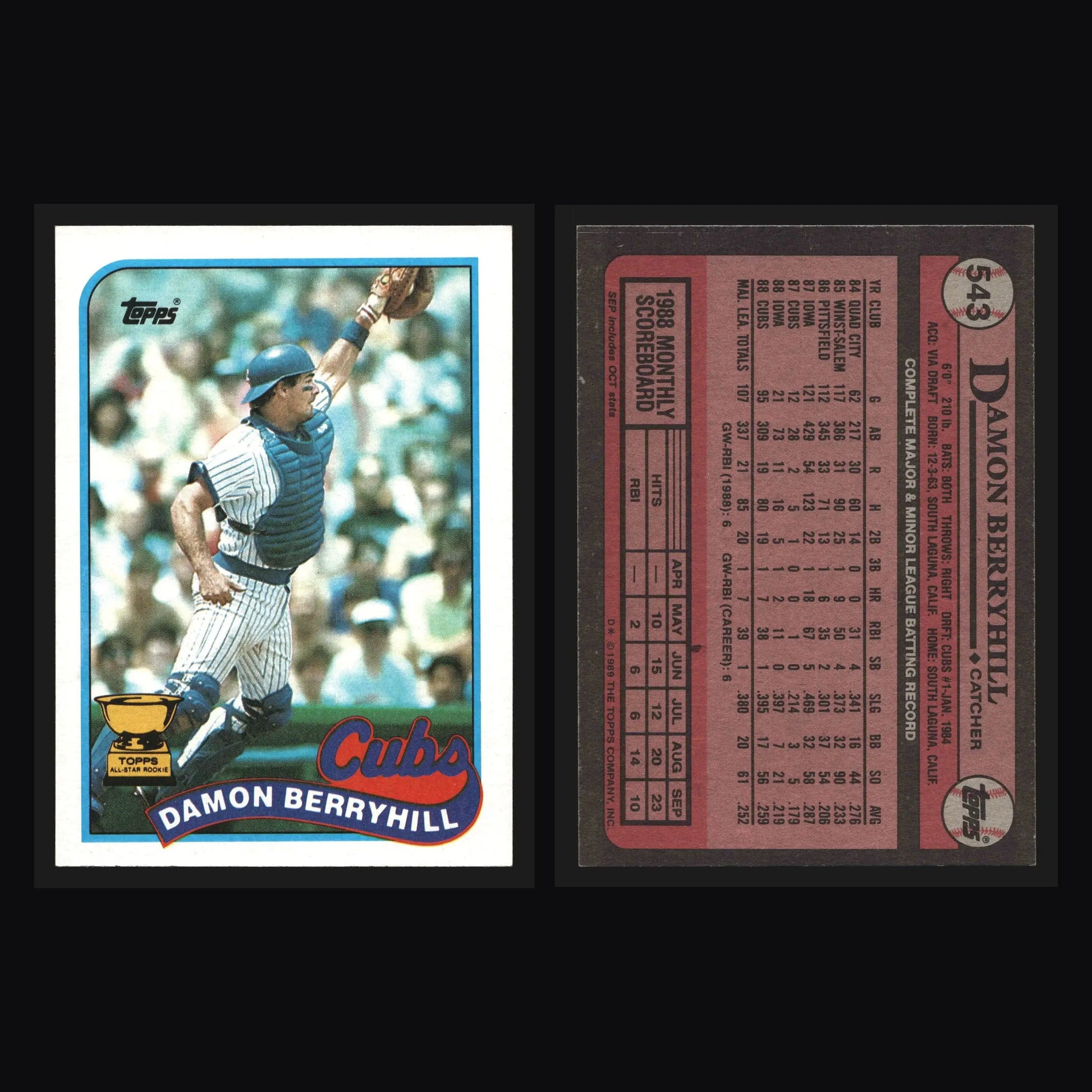 1989 Topps #543 Damon Berryhill All-Star Rookie Cup Chicago Cubs - Baseball Card Single