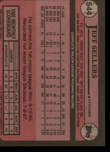 1989 Topps #544 Jeff Sellers NM-MT Red Sox - Baseball Card Single