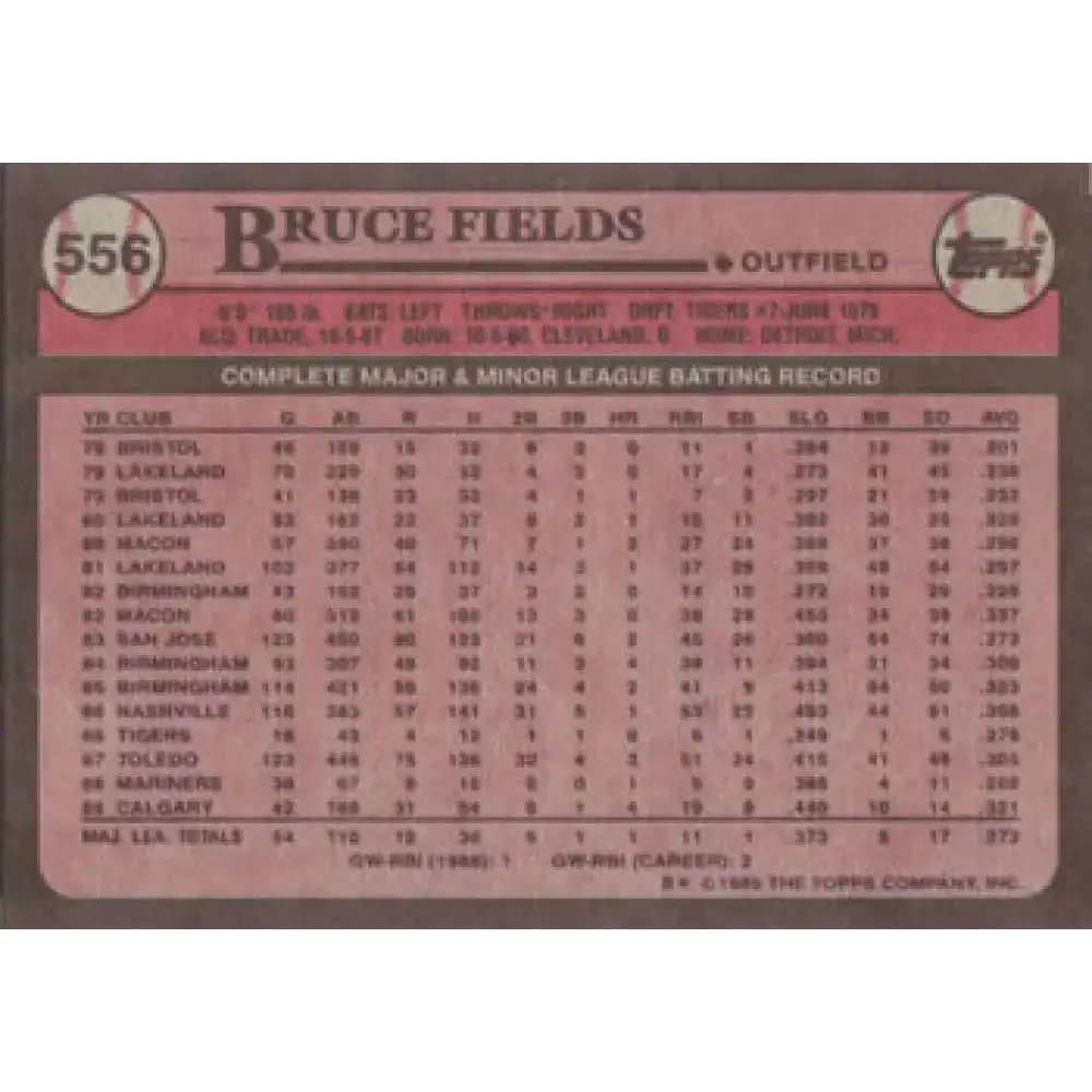 1989 Topps #556 Bruce Fields NM-MT Seattle Mariners Baseball Card - Baseball Card Single