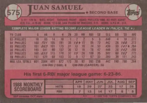 1989 Topps #575 Juan Samuel NM-MT Phillies - Baseball Card Single