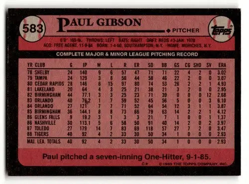 1989 Topps #583 Paul Gibson Detroit Tigers Baseball Cards EX/NM ID:53810 - Baseball Card Single