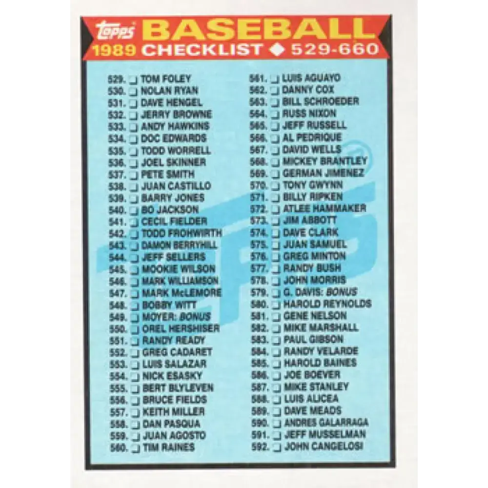 1989 Topps #619 Checklist 529-660 NM-MT Checklist Baseball Card - Baseball Card Single