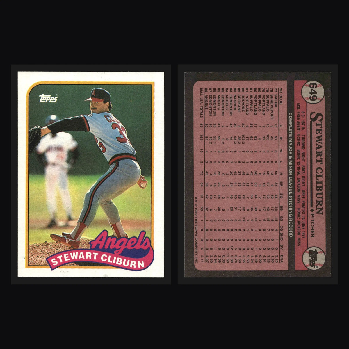 1989 Topps #649 Stew Cliburn California Angels - Baseball Card Single
