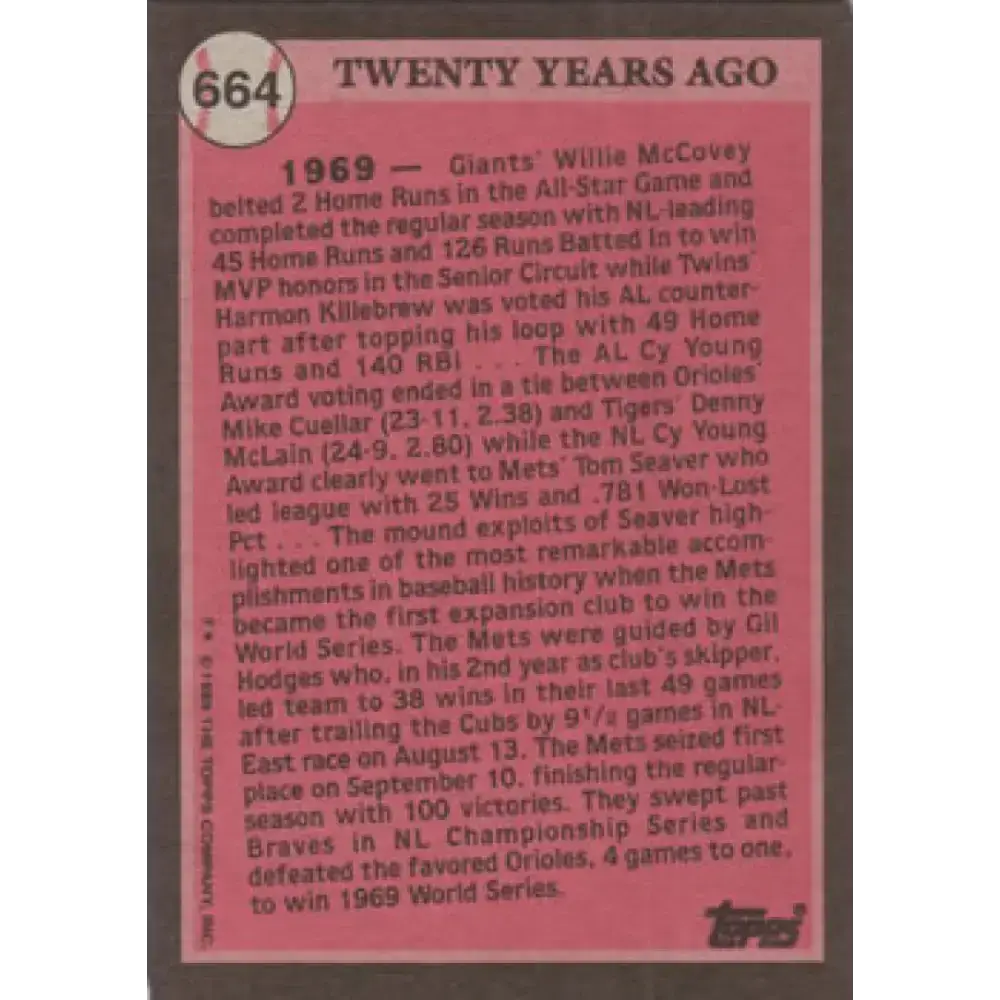 1989 Topps #664 Gil Hodges NM-MT New York Mets Baseball Card - Baseball Card Single