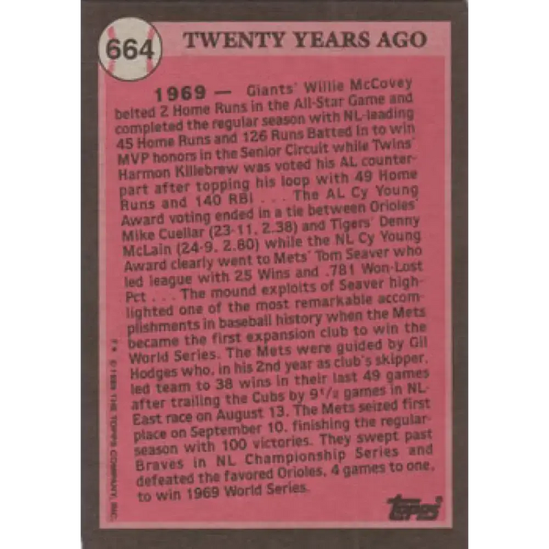 1989 Topps #664 Gil Hodges NM-MT New York Mets Baseball Card - Baseball Card Single