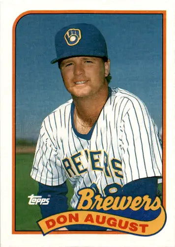 Original gloss Don August baseball card from 1989 Topps #696 NM-MT Brewers