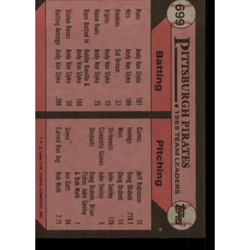 1989 Topps #699 Al Pedrique Pittsburgh Pirates TL NM-MT Pittsburgh Pirates Baseball Card - Baseball Card Single