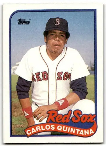 Original gloss 1989 Topps Carlos Quintana rookie baseball card featuring Simply Sandoval ID43670