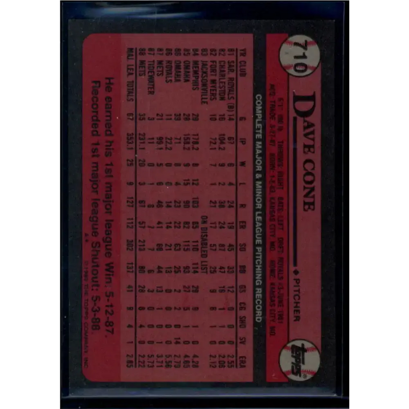 1989 Topps #710 David Cone NM-MT New York Mets Baseball Card - Baseball Card Single